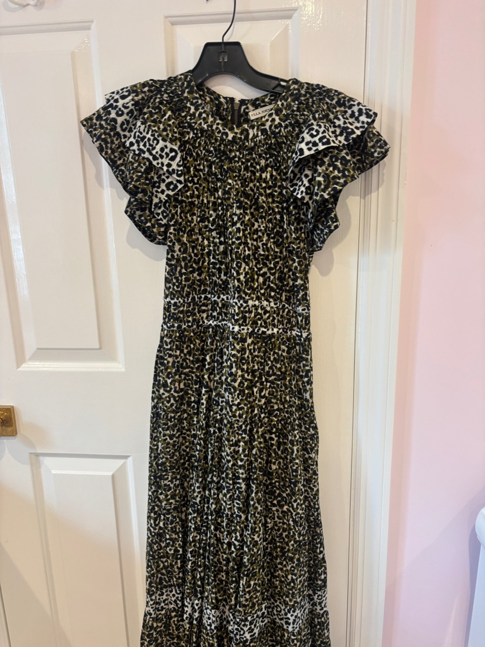 Ulla Johnson Leopard Print Ruffle Maxi Dress - Black & Olive Size 0